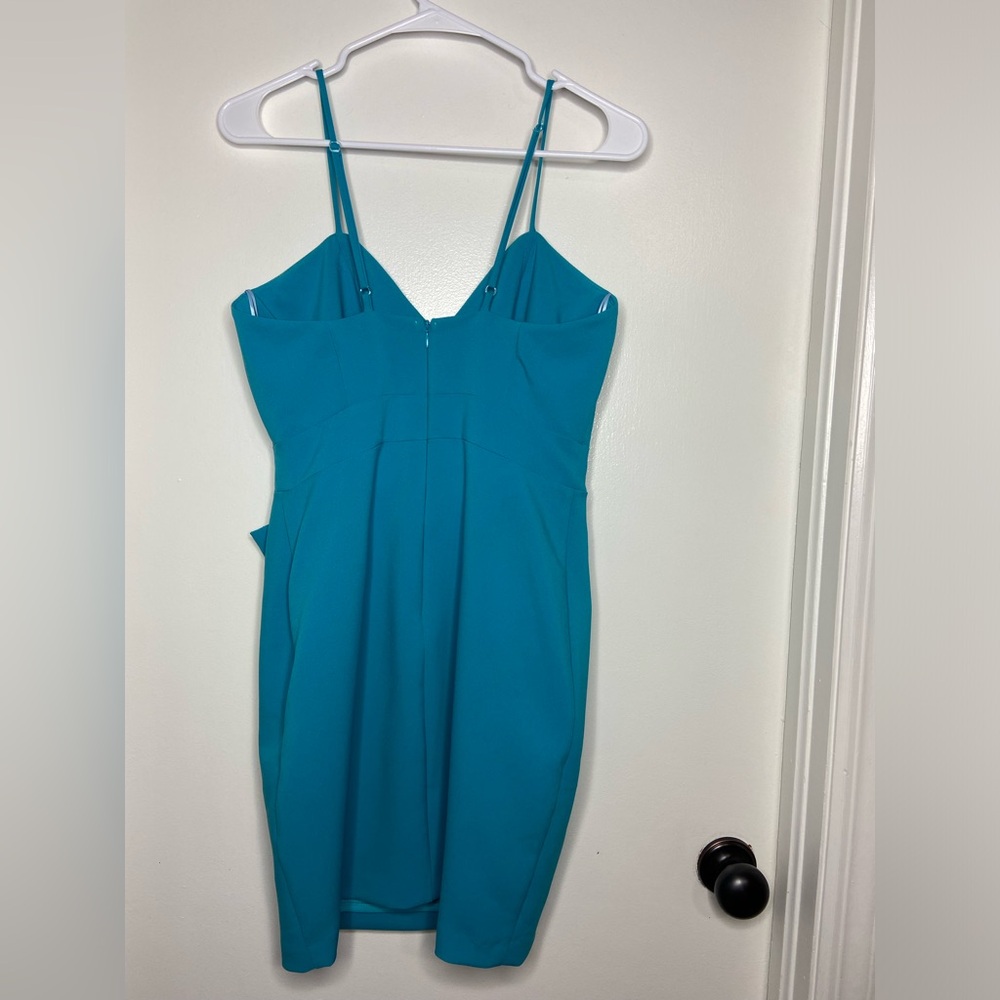 KARLIE Teal Solid Bow Sweetheart Mini Dress - Picture 6 of 6
